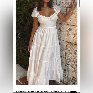Anita Midi Dress puff sleeve tiered dress in white